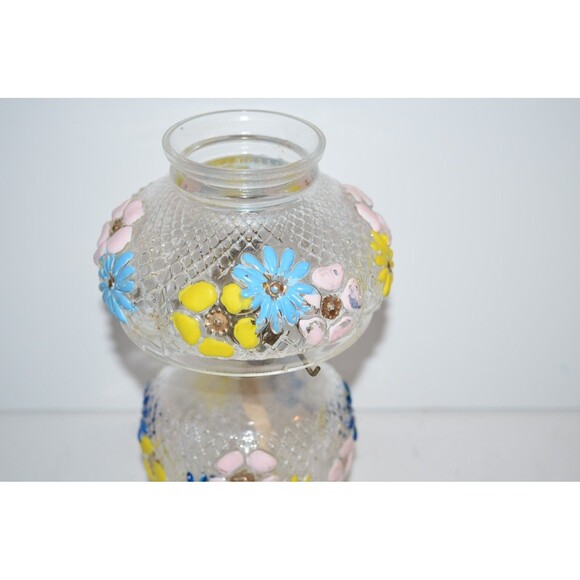 Vtg  Miniature oil Lamp Floral COSMOS Pattern flaws  clear glass - Picture 7 of 9